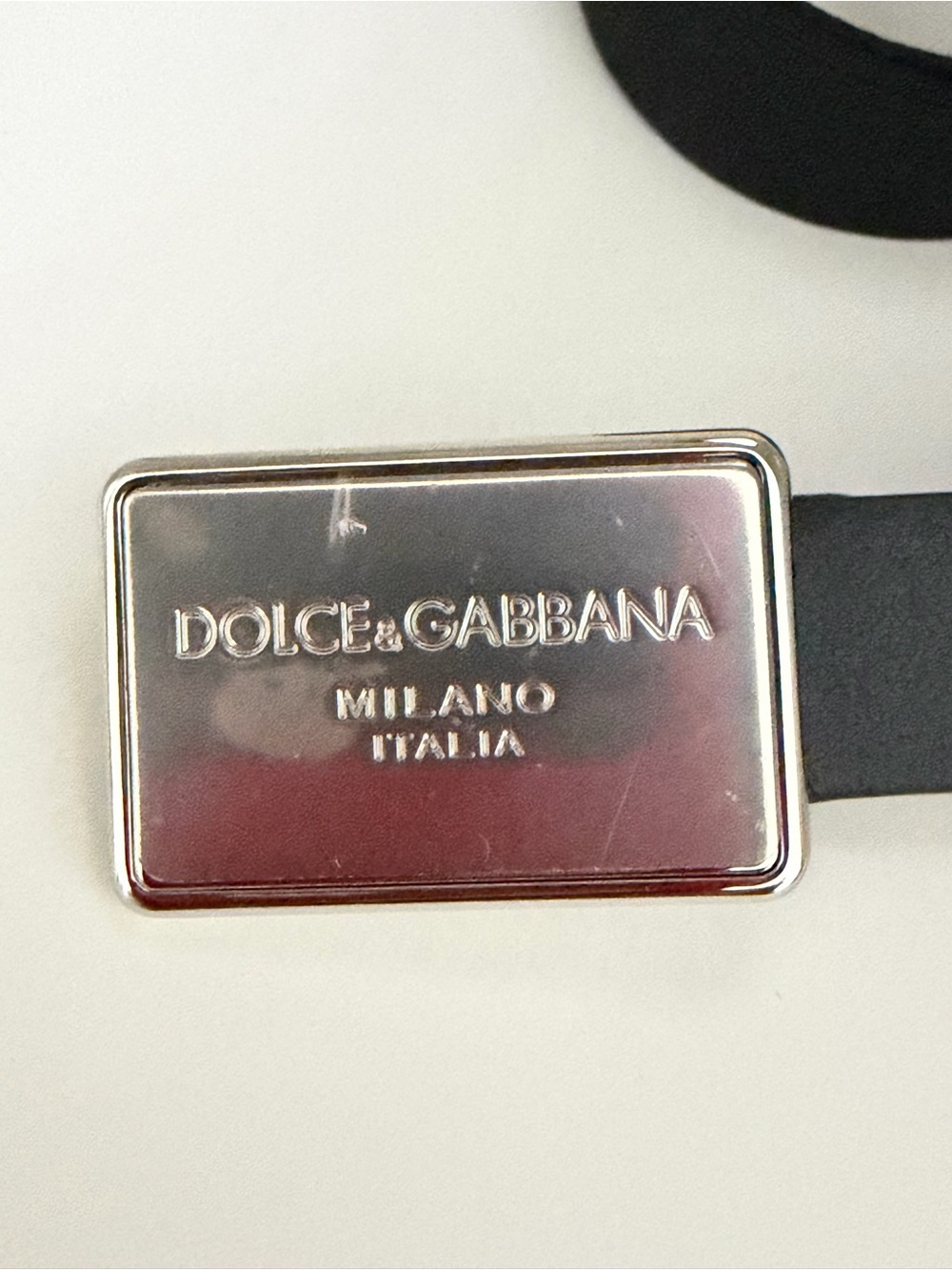 Dolce & Gabbana Black Leather Belt with Rectangular Silver Logo Buckle